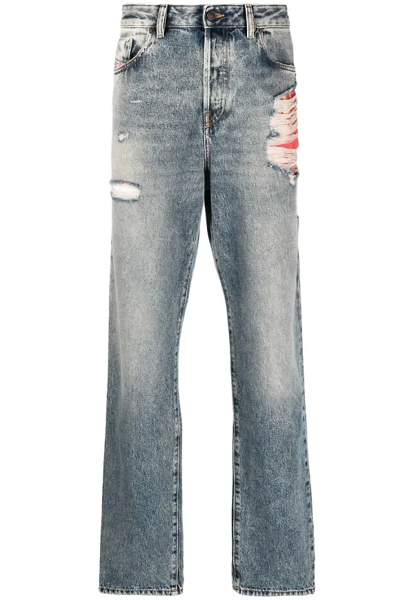 Diesel straight-jeans med sliten effekt - Blå