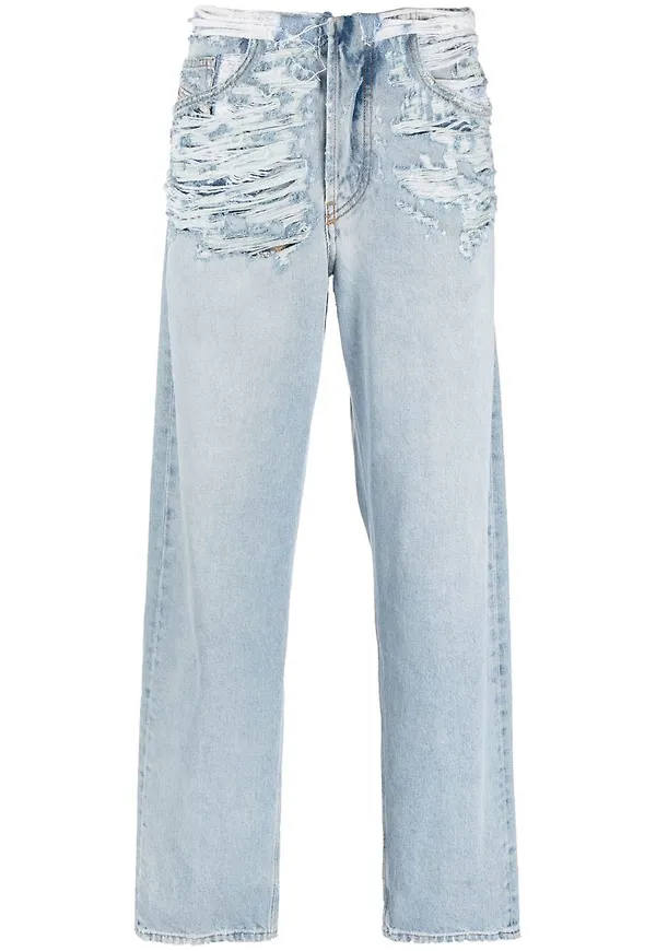 Diesel straight-jeans med slitning - Blå
