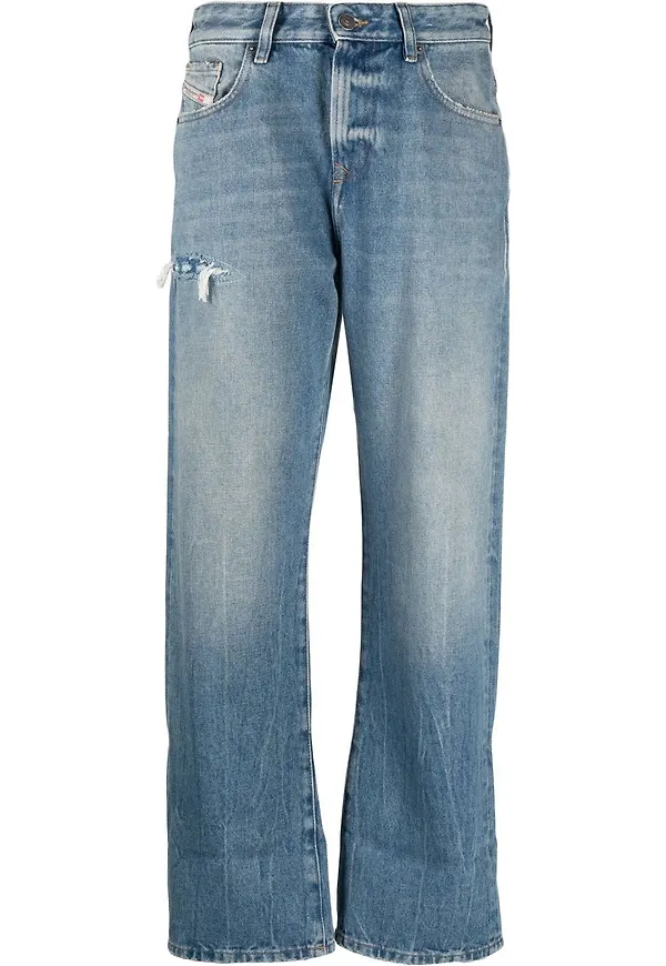 Diesel straight-jeans med slitning - Blå