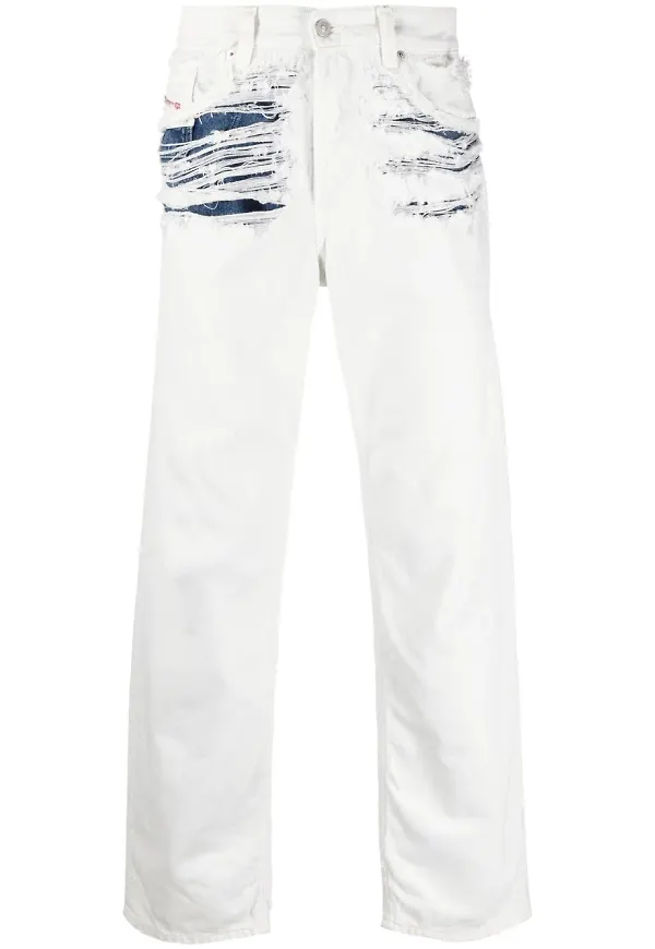 Diesel straight-jeans med slitning - Vit