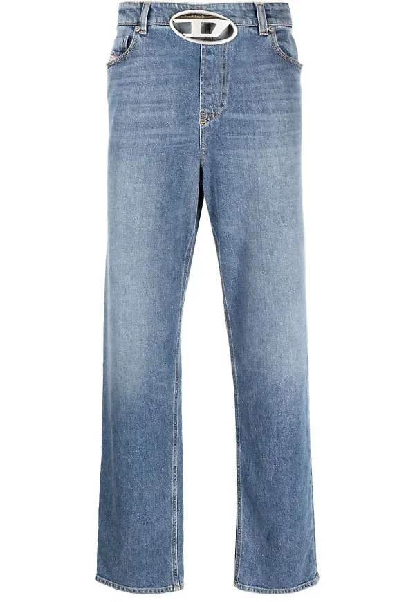 Diesel straight-leg logo-buckle detail jeans - Blå