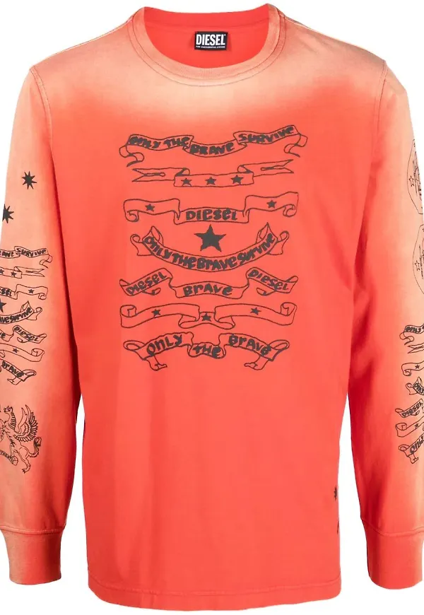 Diesel T-JUST-LS-E3 batikfärgad t-shirt - Orange