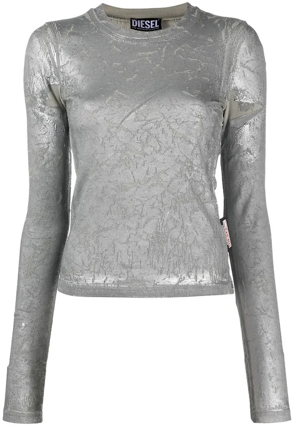 Diesel T-Sally-E1 ribbad t-shirt - Grå