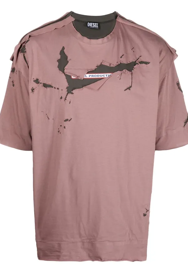 Diesel t-shirt med sliten effekt - Rosa