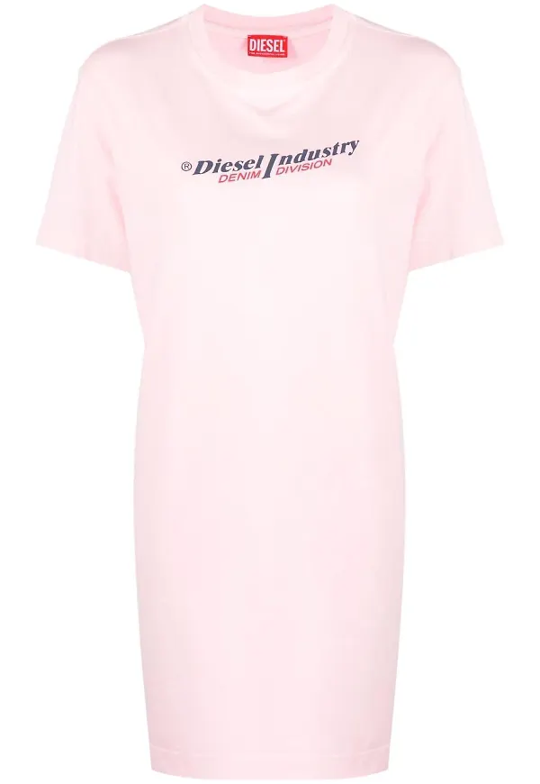 Diesel t-shirtklänning med logotyp - Rosa