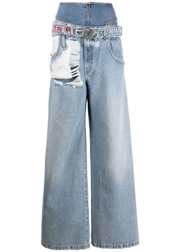 Diesel wide leg-jeans med sliten effekt - Blå
