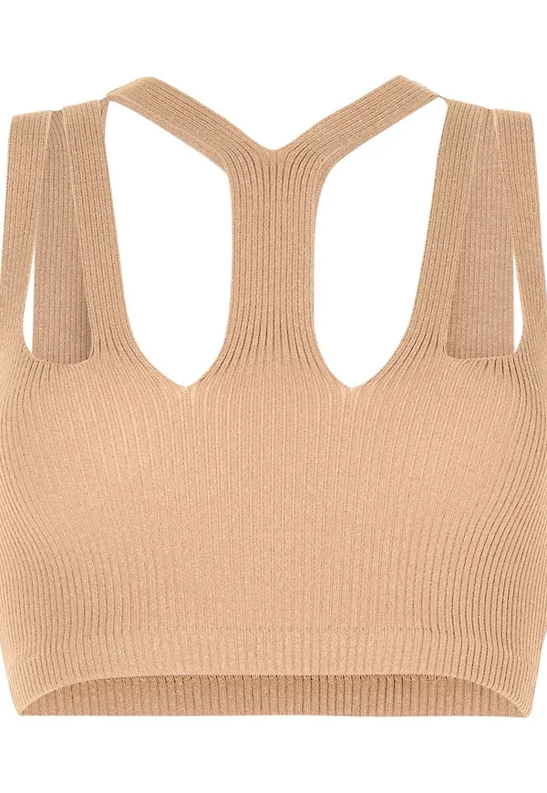 Dion Lee beskuren ribbstickad topp - Brun