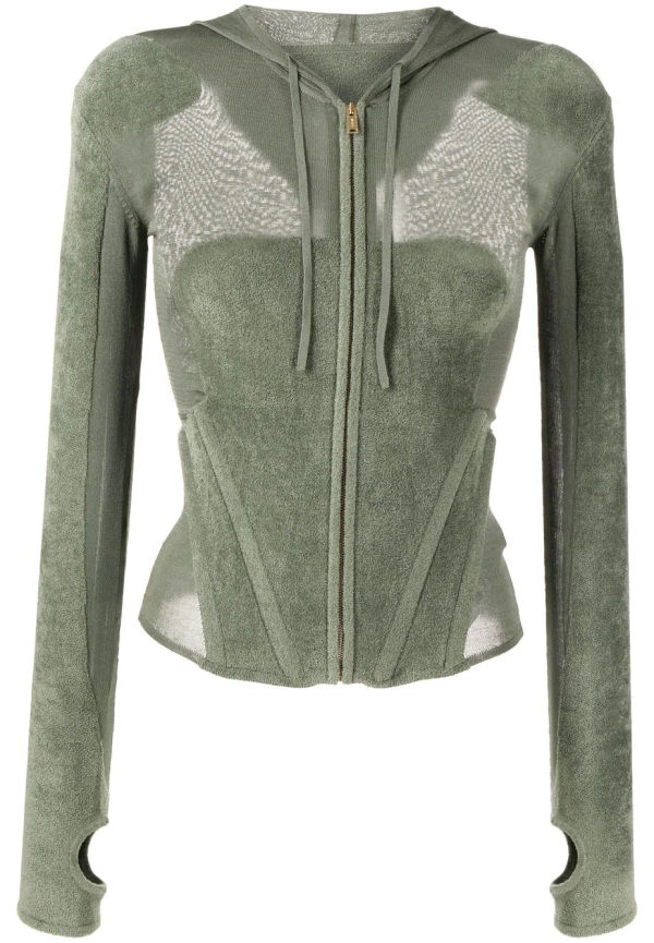 Dion Lee Chenille intarsiastickad hoodie med dragkedja - Grön