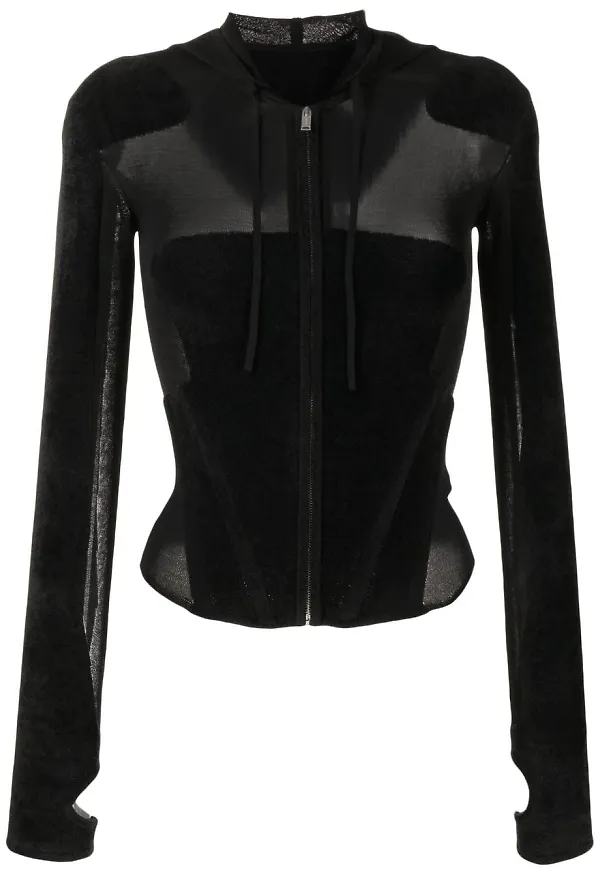 Dion Lee Chenille intarsiastickad hoodie med dragkedja - Svart