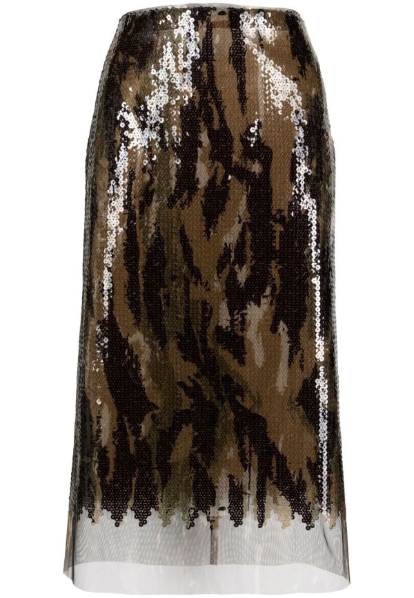 Dion Lee kamouflagemönstrad paljettkjol - Brun