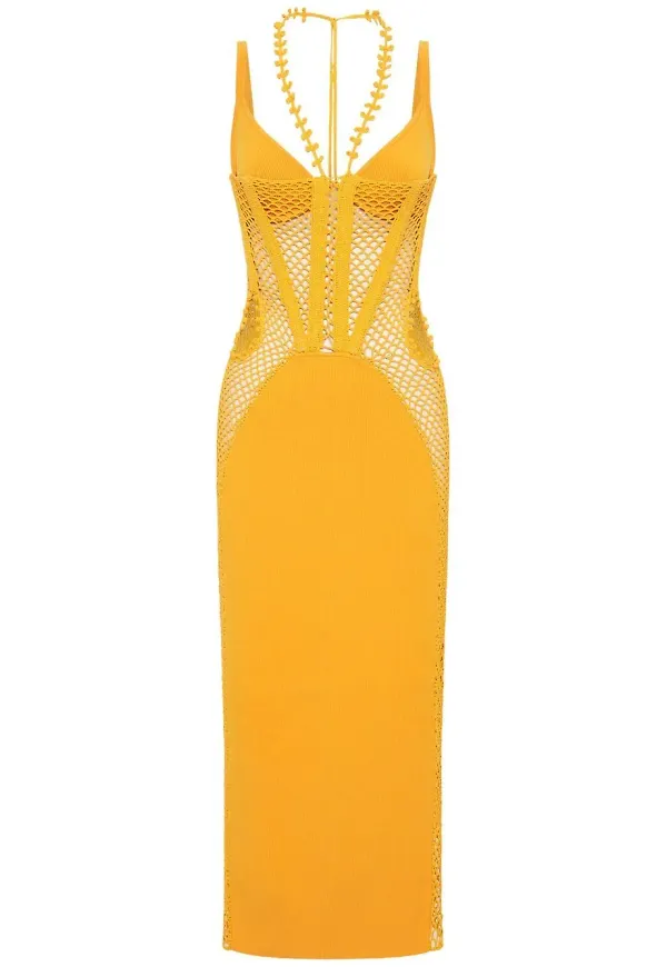 Dion Lee midiklänning med virkad panel - Gul
