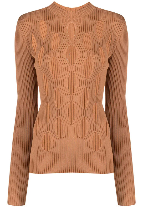 Dion Lee ribbad tröja med utskuren detalj - Brun