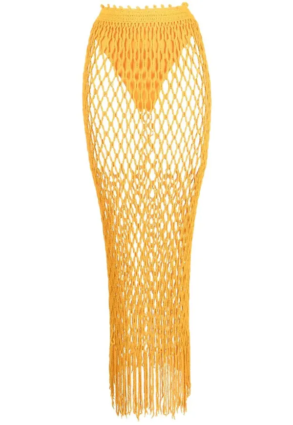 Dion Lee skir virkad kjol med fransar - Orange