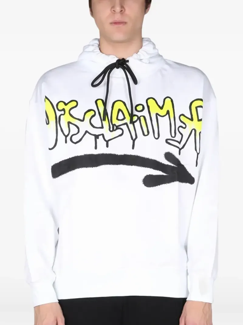 DISCLAIMER grafisk hoodie med dragsko - Vit