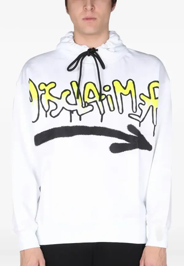 DISCLAIMER grafisk hoodie med dragsko - Vit
