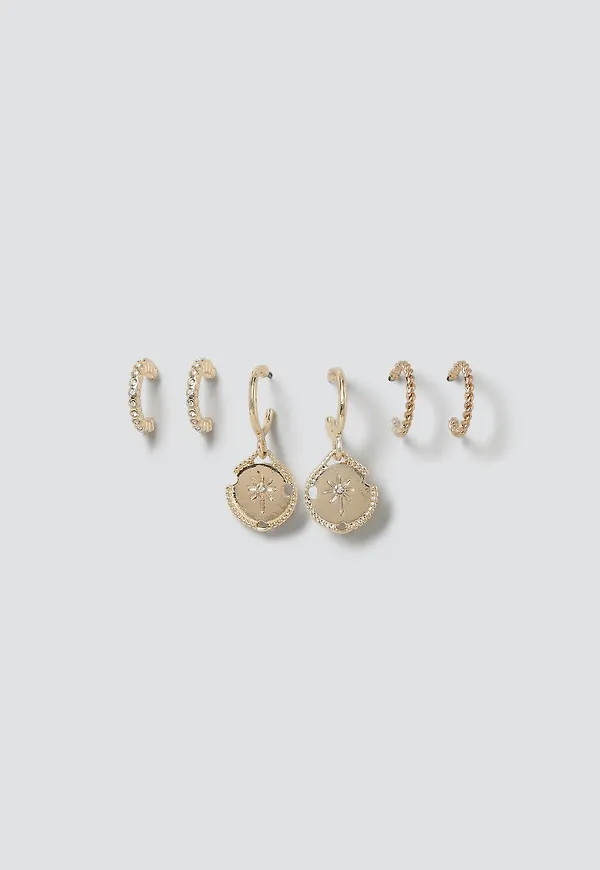 Disk Charm Gold Hoop Earring Pack