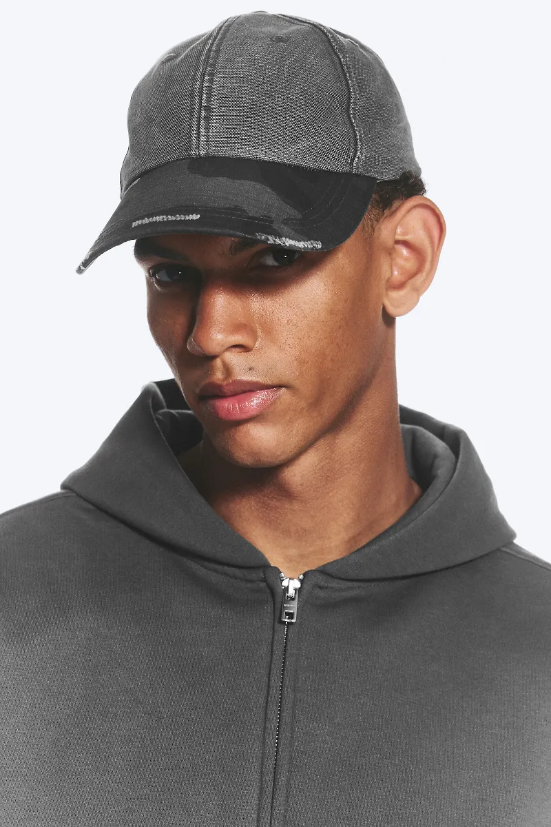 Distressed Cotton Canvas Baseball Cap
