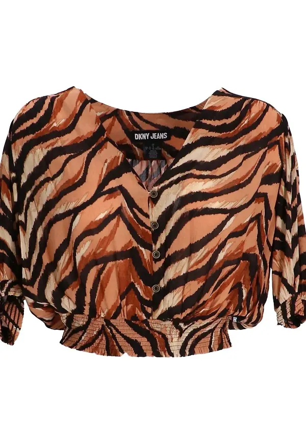 DKNY djurmönstrad kort blus - Brun