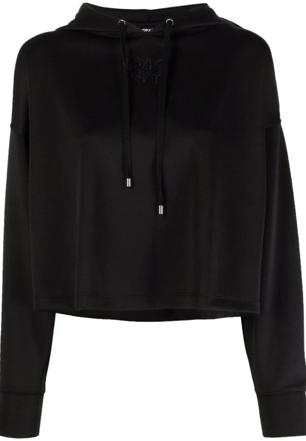 DKNY kort hoodie med broderad logotyp - Svart