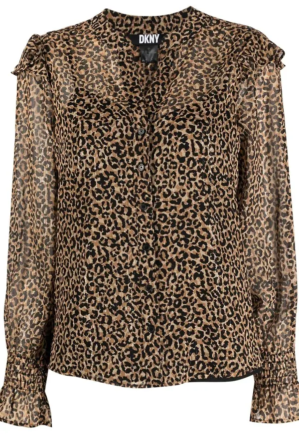 DKNY långärmad leopardmönstrad blus - Svart