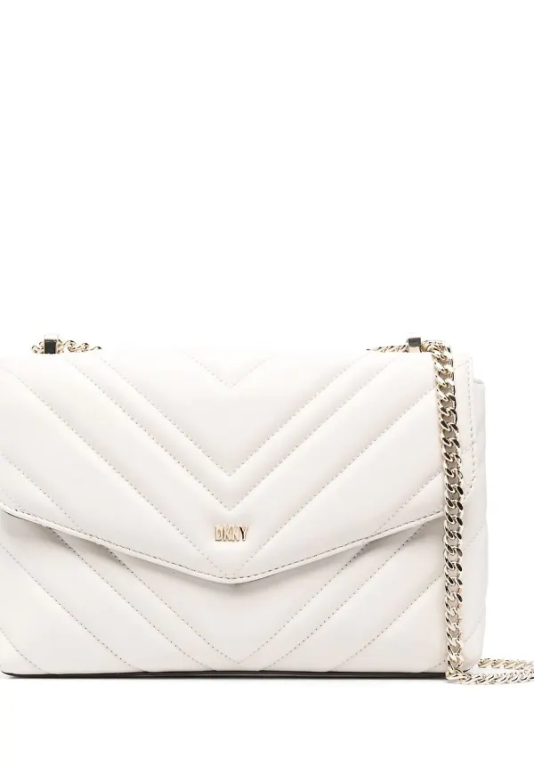 DKNY quiltad axelremsväska i läder - Neutral
