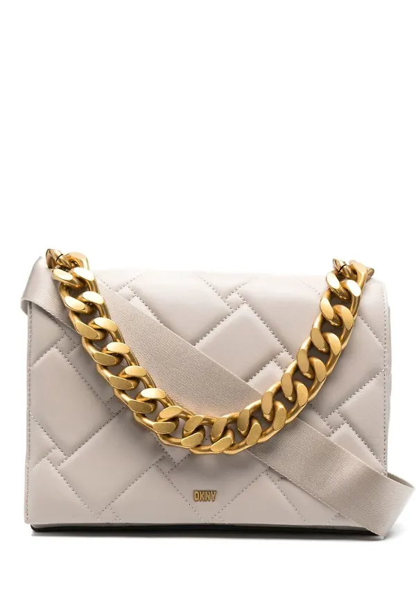 DKNY quiltad axelväska i läder - Neutral