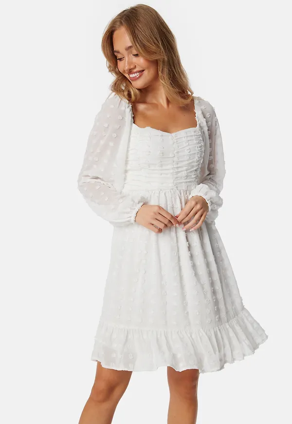 Dobby Dot Ruched Dress