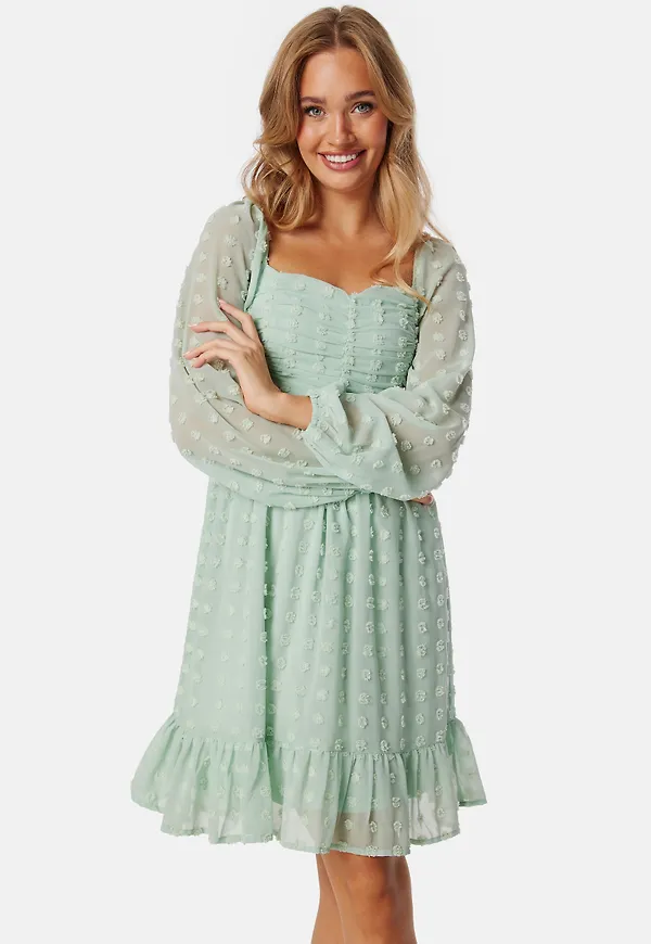 Dobby Dot Ruched Dress