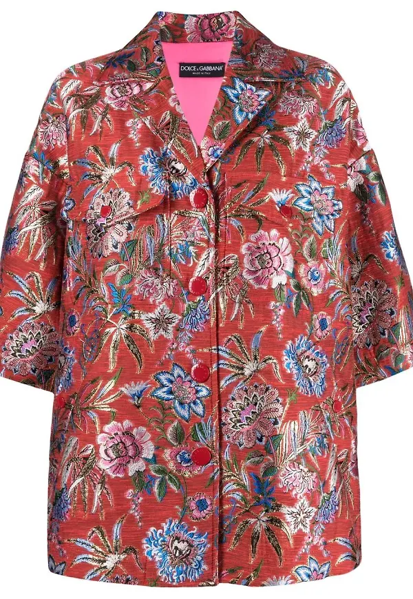 Dolce & Gabbana A-linjeformad jacka i blommig jacquard - Röd
