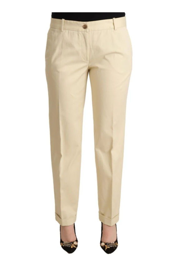 Dolce & Gabbana Beige Cotton Stretch Tapered Trousers Pants Beige, Dam