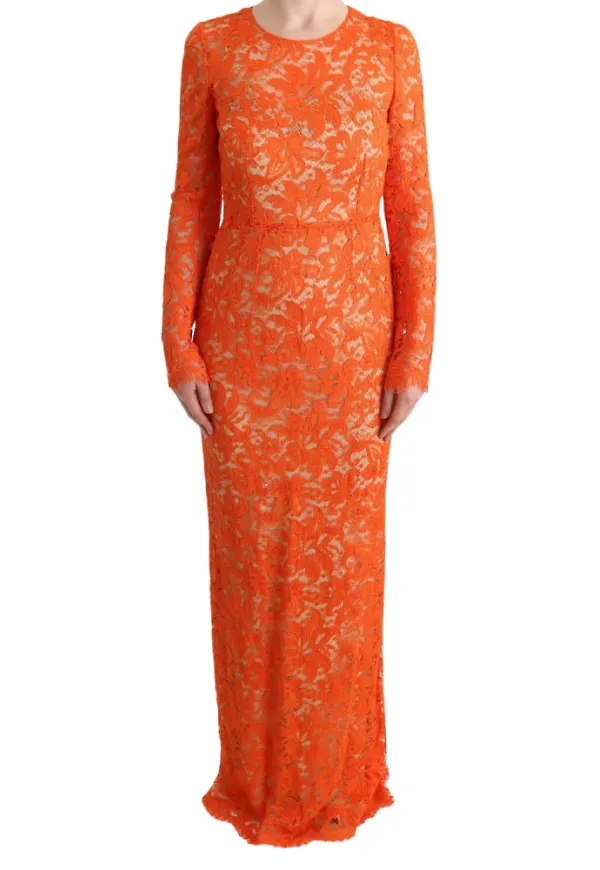 Dolce & Gabbana Blommig ricamo mantel lång klänning Orange, Dam