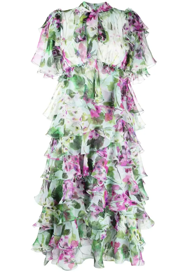 Dolce & Gabbana blommig volangklänning - Grön