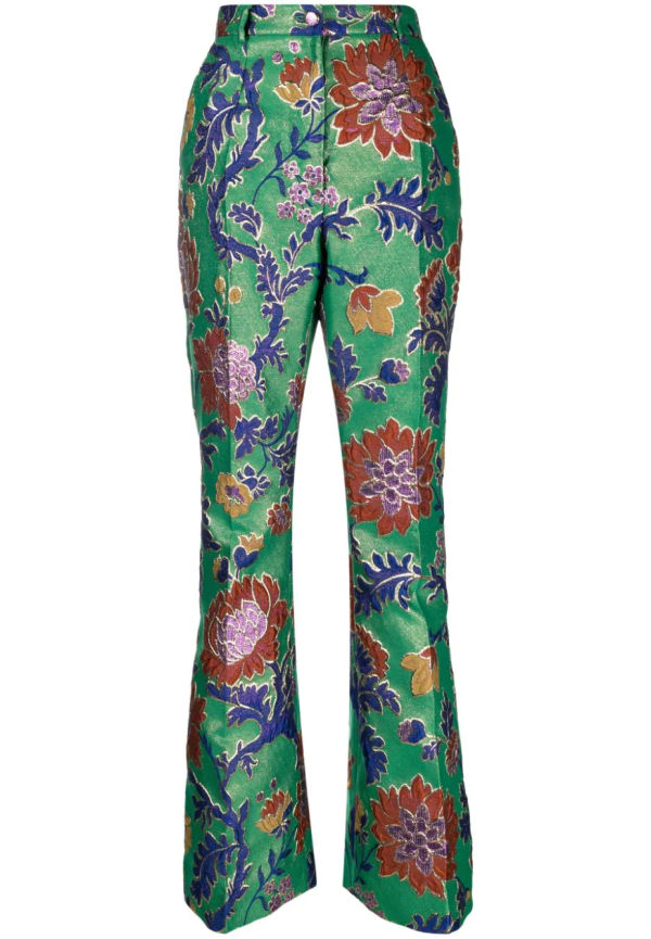 Dolce & Gabbana blommiga byxor i jacquard med hög midja - Grön