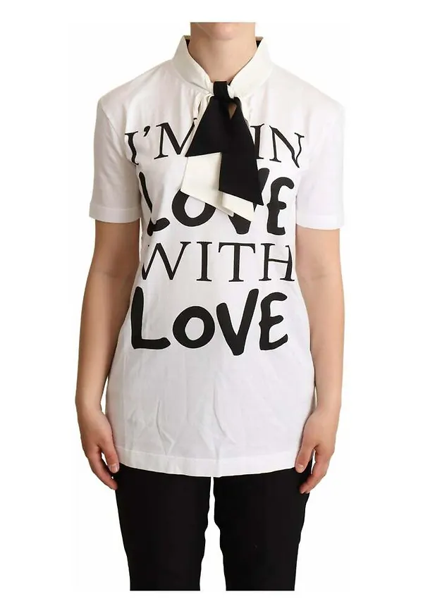Dolce & Gabbana Cotton Silk Blend Ascot Collar T-shirt Vit, Dam
