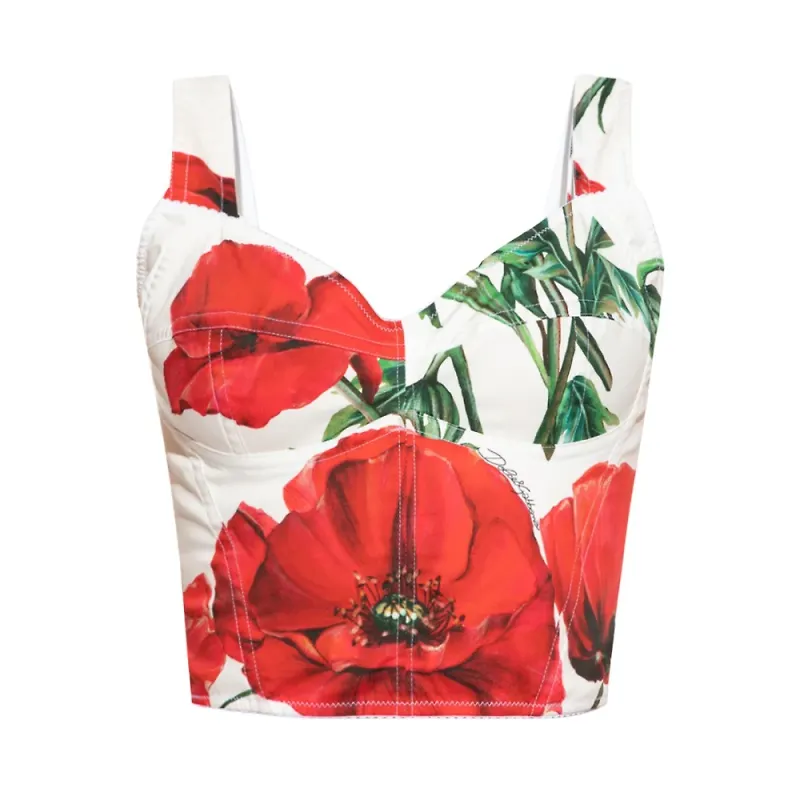 Dolce & Gabbana Cropped top with floral motif Röd, Dam
