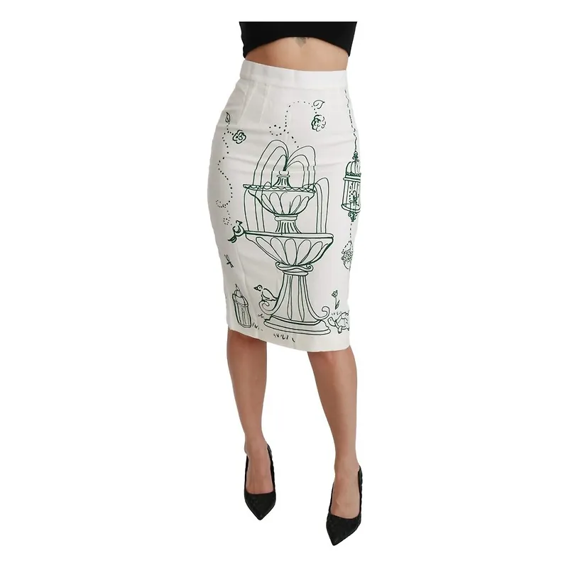 Dolce & Gabbana Fairy Tale Print Stretch Skirt Vit, Dam