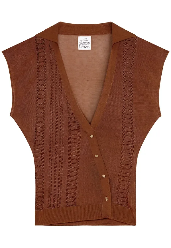 Donde Esteban Guayabera halvskir topp - Brun