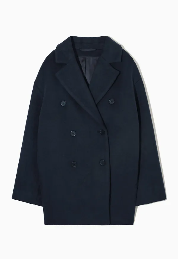 DOUBLE-BREASTED SHORT WOOL-BLEND COAT