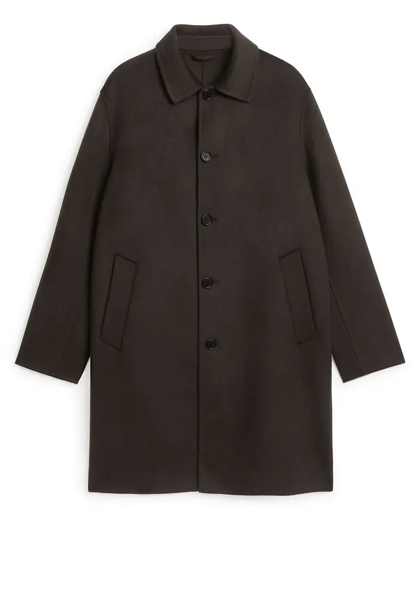 Double-Face Wool Blend Coat - Brown