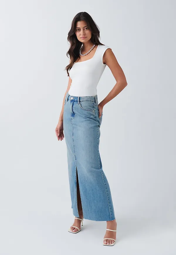 Double slit denim skirt