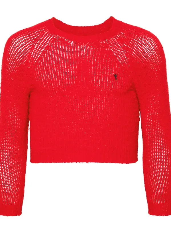 Doublet grovstickad kort tröja - Röd