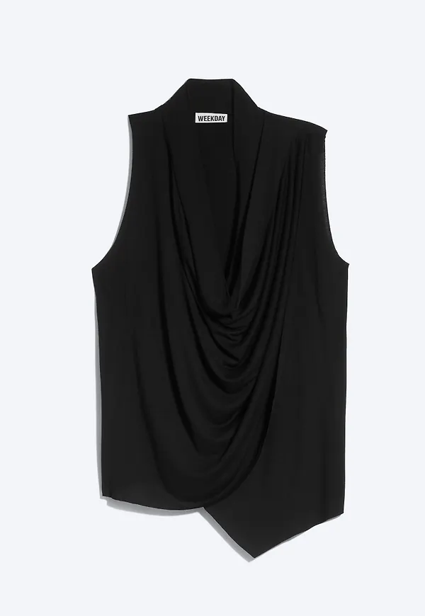 Draped Cowl-Neck Sleeveless Top
