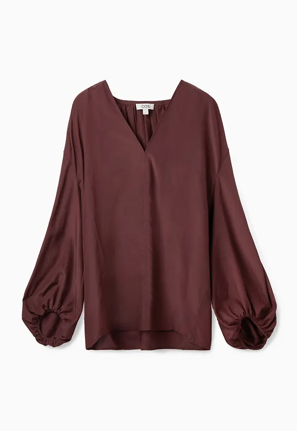 DRAPED SLEEVE SILK BLOUSE