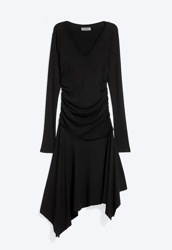 Draped V-Neck Midi Dress