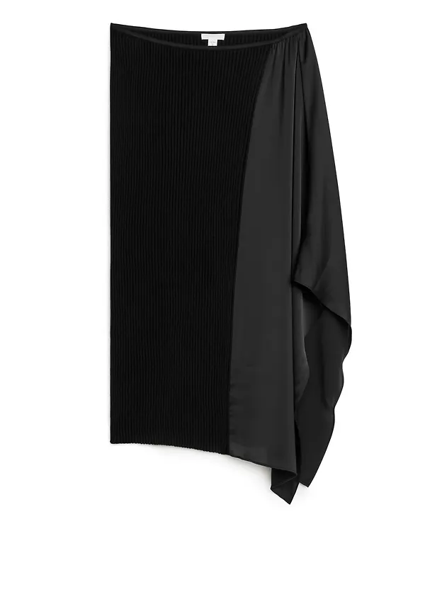 Draped Wool Blend Skirt - Black