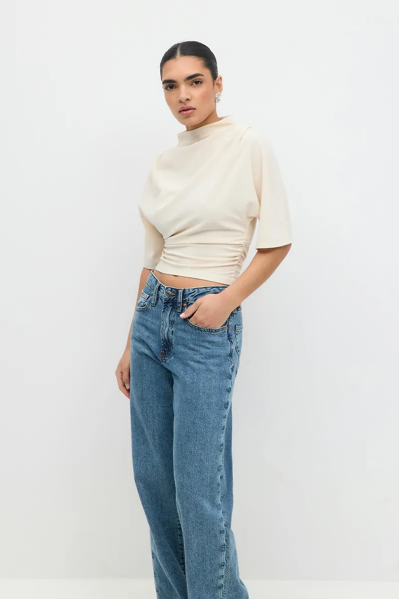 Gina Tricot - Drapy top - crop tops - Beige - XS - Dam