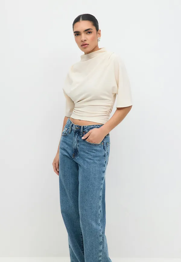Gina Tricot - Drapy top - crop tops - Beige - XS - Dam
