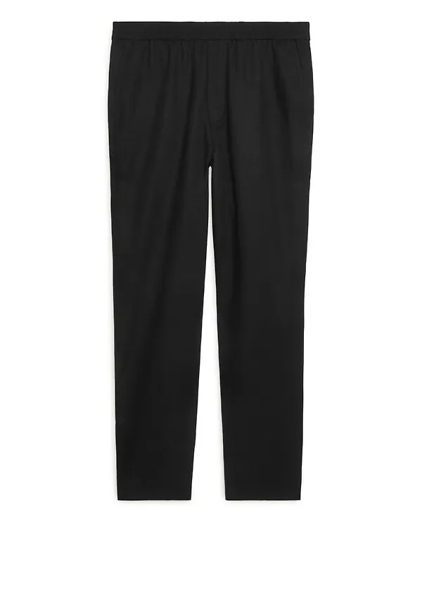 Drawstring Cotton-Linen Trousers - Black