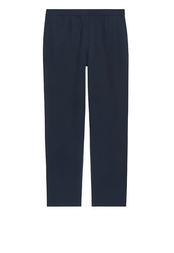 Drawstring Cotton-Linen Trousers - Blue