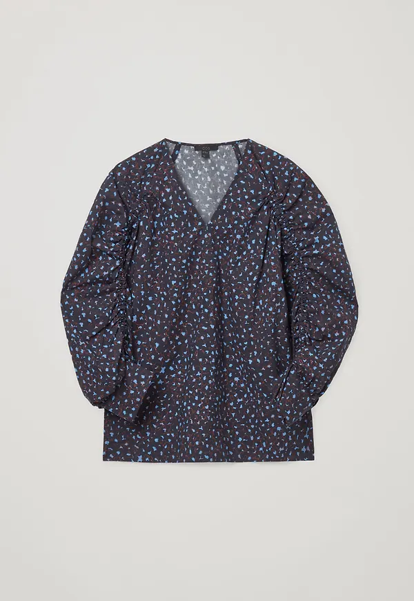 DRAWSTRING SLEEVE V-NECK TOP